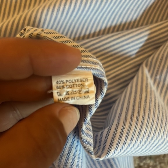 MGWDT Pinstriped Oxford Button Down Long Sleeved Collared Blouse - Picture 9 of 10